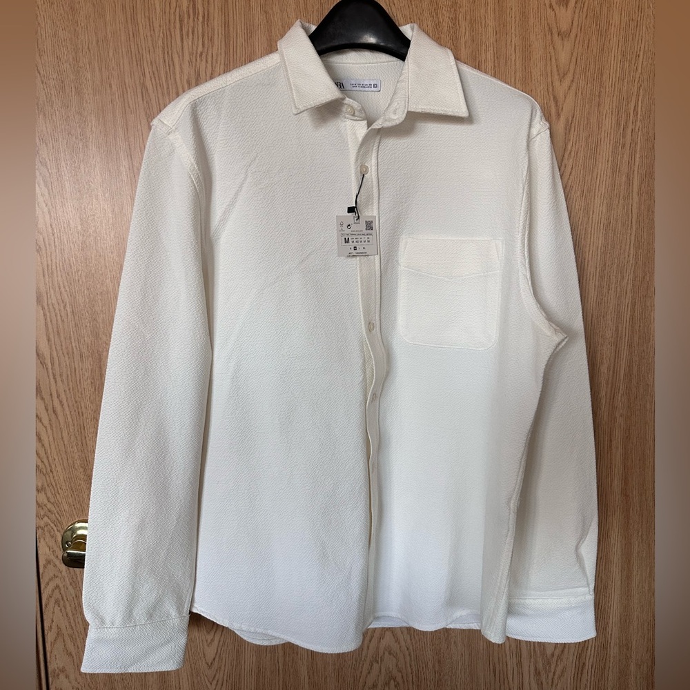 New Zara White Button Down Long Sleeve Casual Shirt Women’s M